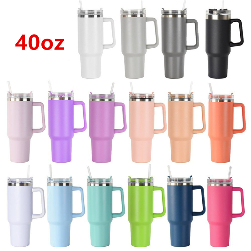 

40oz Mug Tumbler With Handle Insulated Tumblers Lids Straw Stainless Steel Coffee Cup, Multi-color