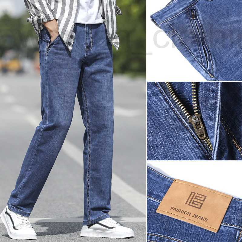 

Men's Jeans Designer men's stretch jeans youth Korean loose straight casual wide leg pants PH07, 073h blue