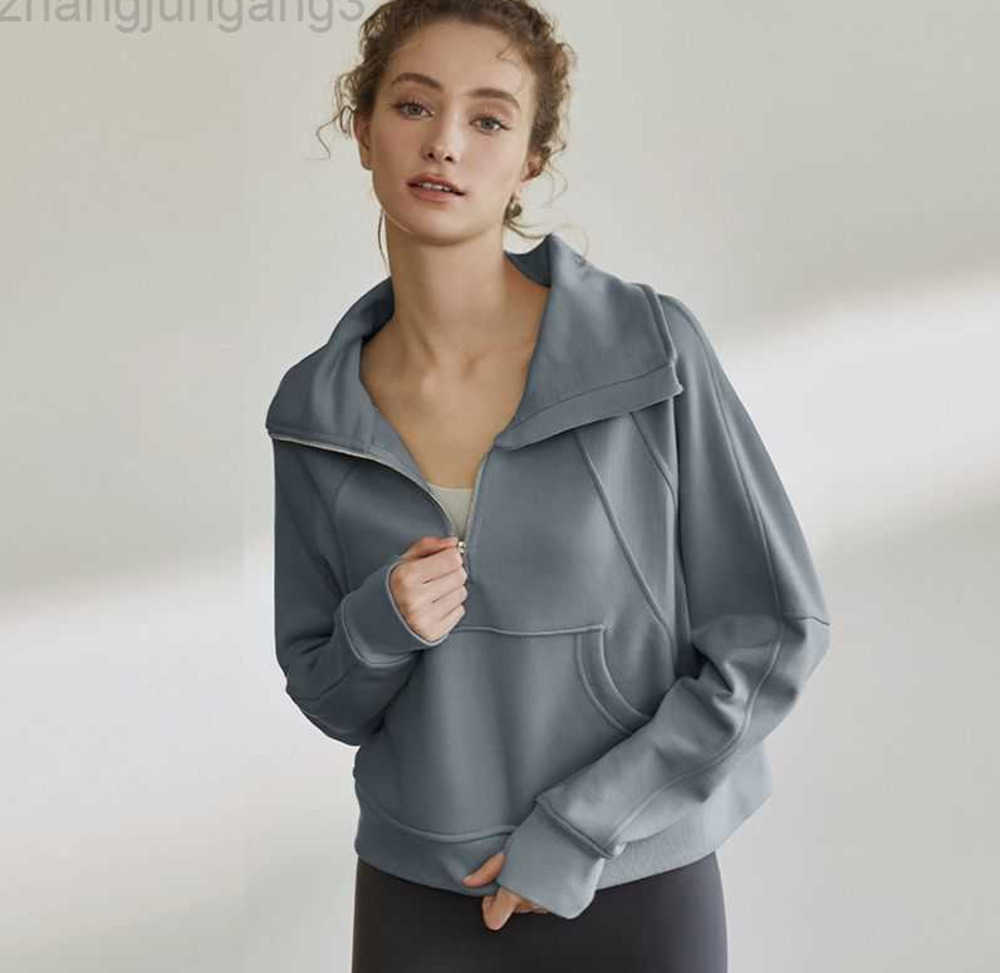 

Designer Yoga Outwear Women' Half Zip Running Jacket Autumn And Winter Plush Sports Sweater Loose Warm Pullover Lulus Women scuba half zip 23ess, Cheese white
