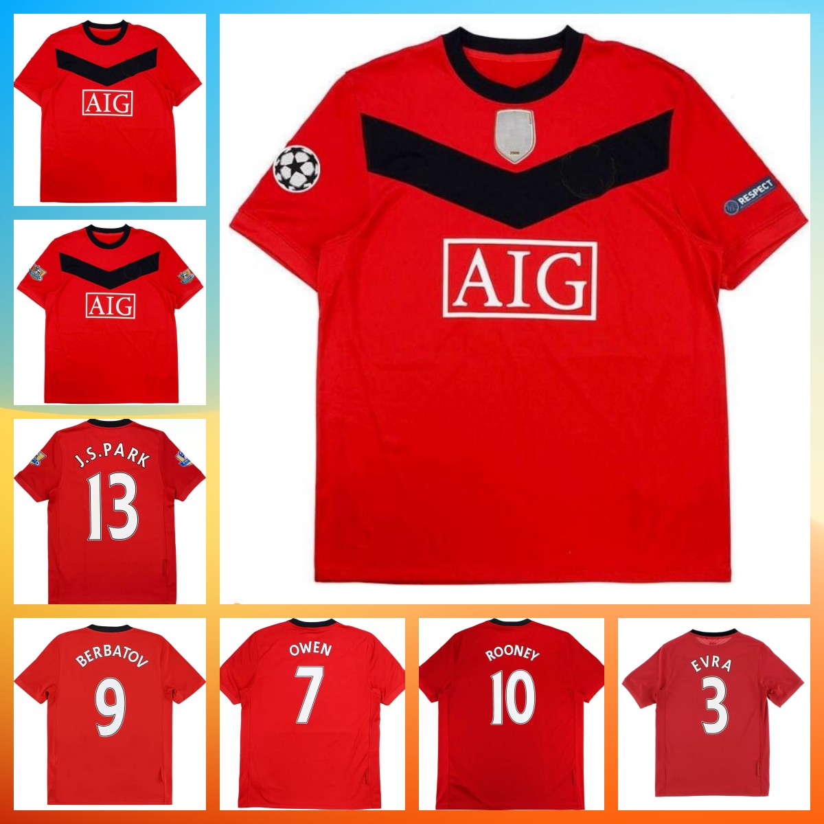 

2009 2010 Evra Owen retro soccer jerseys Rooney Giggs Berbatov retro 09 10 Nani Scholes Vidic vintage classic football shirt top thai quality, 02