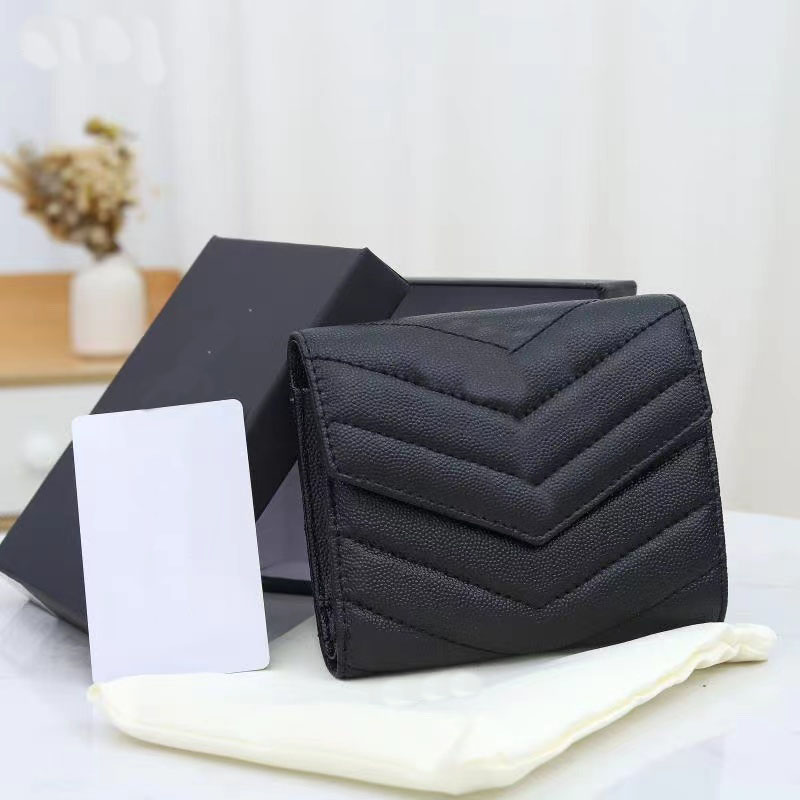 

Fashion Designer CASSANDRE Women wallets Handbags caviar leather clutch purse coin purses card holders, Short wallet:black with gold hardware