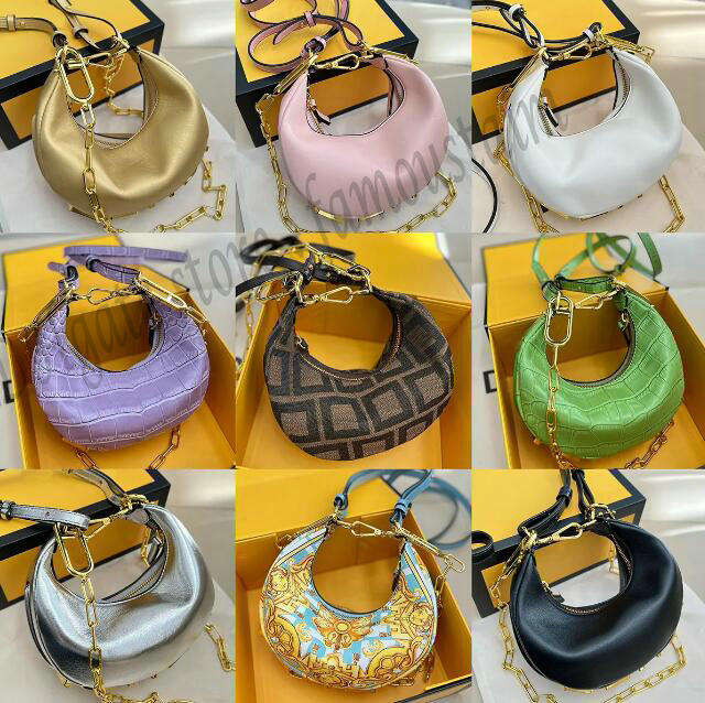 

Designer Women Nano Graphy Hobo Wristlet Clutch Bag Italy Luxury Brand FE Mini Half Moon Nappa Leather Crossbody Handbag Lady Double Chain Straps Pouch, 04