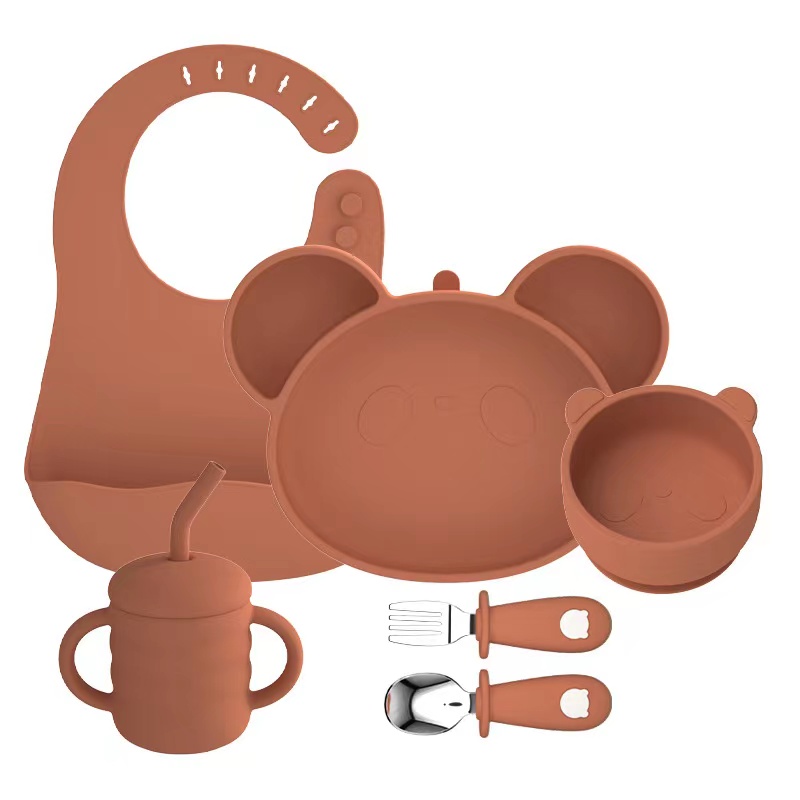 

Baby feeding tableware lids set factory delivery Baby Feeding Set Silicone Cutlery