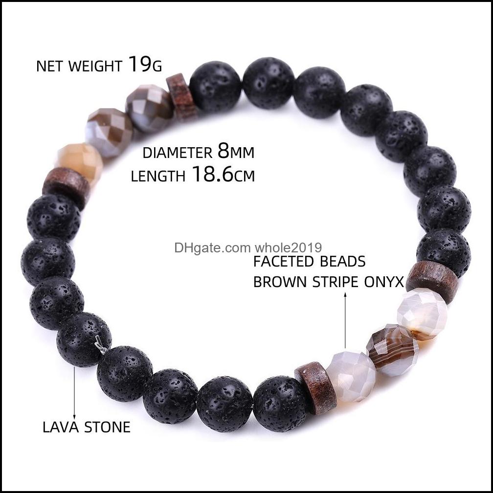 

Charm Bracelets Men Bracelet Faceted Natural Stone Wooden Beaded 8Mm Tiger Eye Spectrolite Buddha Lava Beads Stretch Women Jewelry G Dh5Li