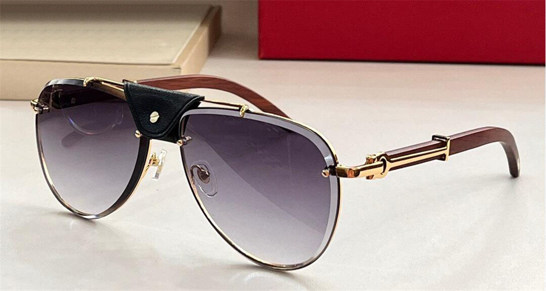 New fashion design pilot sunglasses 8200767 metal frame cut lens black calfskin bridge simple and popular style outdoor uv400 protection eyewear