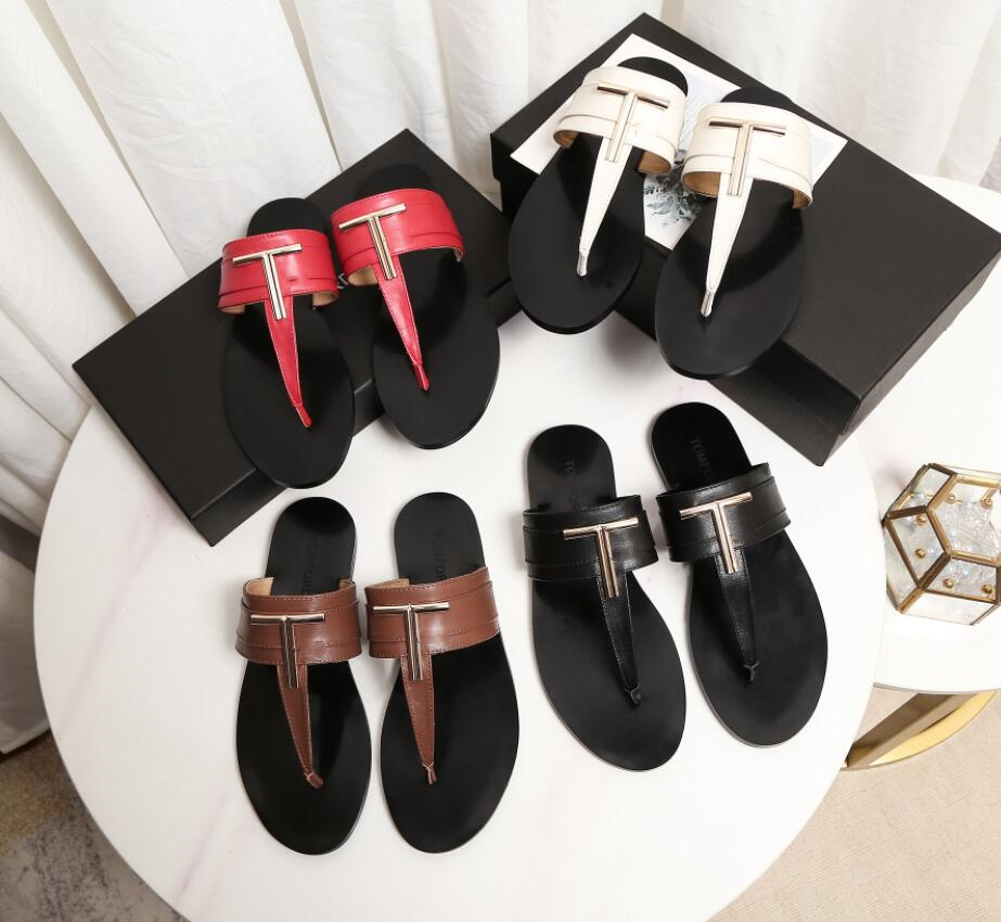 

2023 T F Designer slippers Classic Sandals Genuine Leather Fashion Shoes Ladies slipper Beach Flat heel Flip Flops with dustbag size 35-44