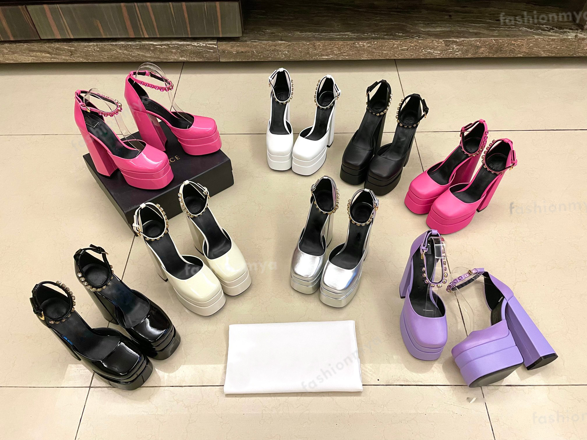

Designer Sandals Womens Sandal Aevitas Shoe Crystal Embellished Ankle Strap Satin Platform Pumps Shoes Chunky Heeled Women Sandals, 14