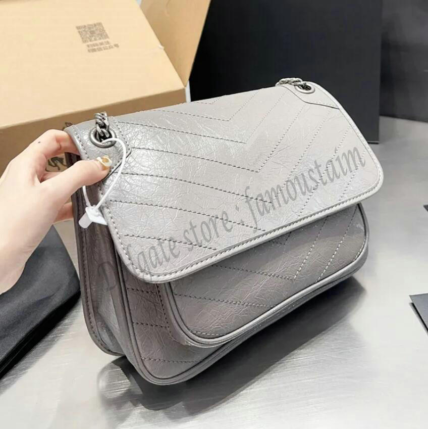 

Crinkled Vintage Leather Niki Baby Chain Messenger Bag France Luxury Brand Y Cowhide Quilted Lady Shouler Bags Designer Women Double Cross Body Strap, 02