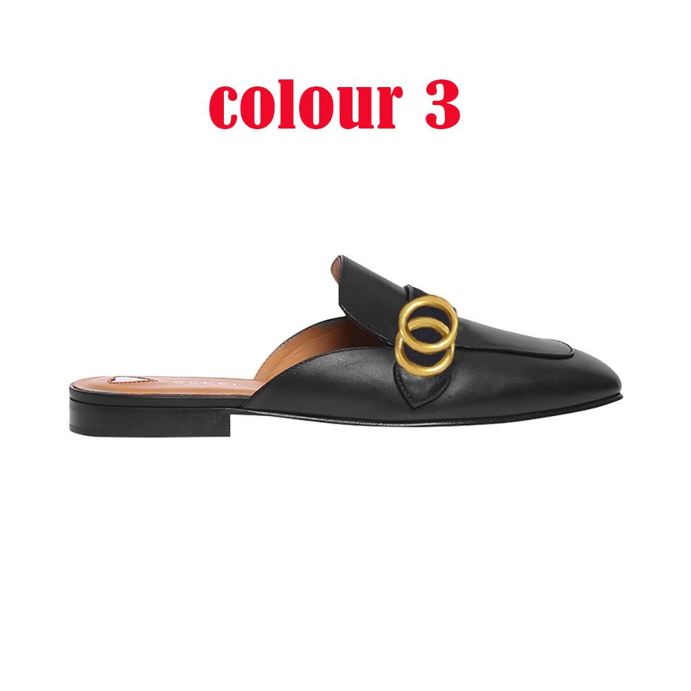 

classic women Flat Dress shoes 100% cowhide men designer shoe Metal buckle leather sliede casual shoe Mules Princetown Man slipper Trample Lazy Loafers, Colour 11