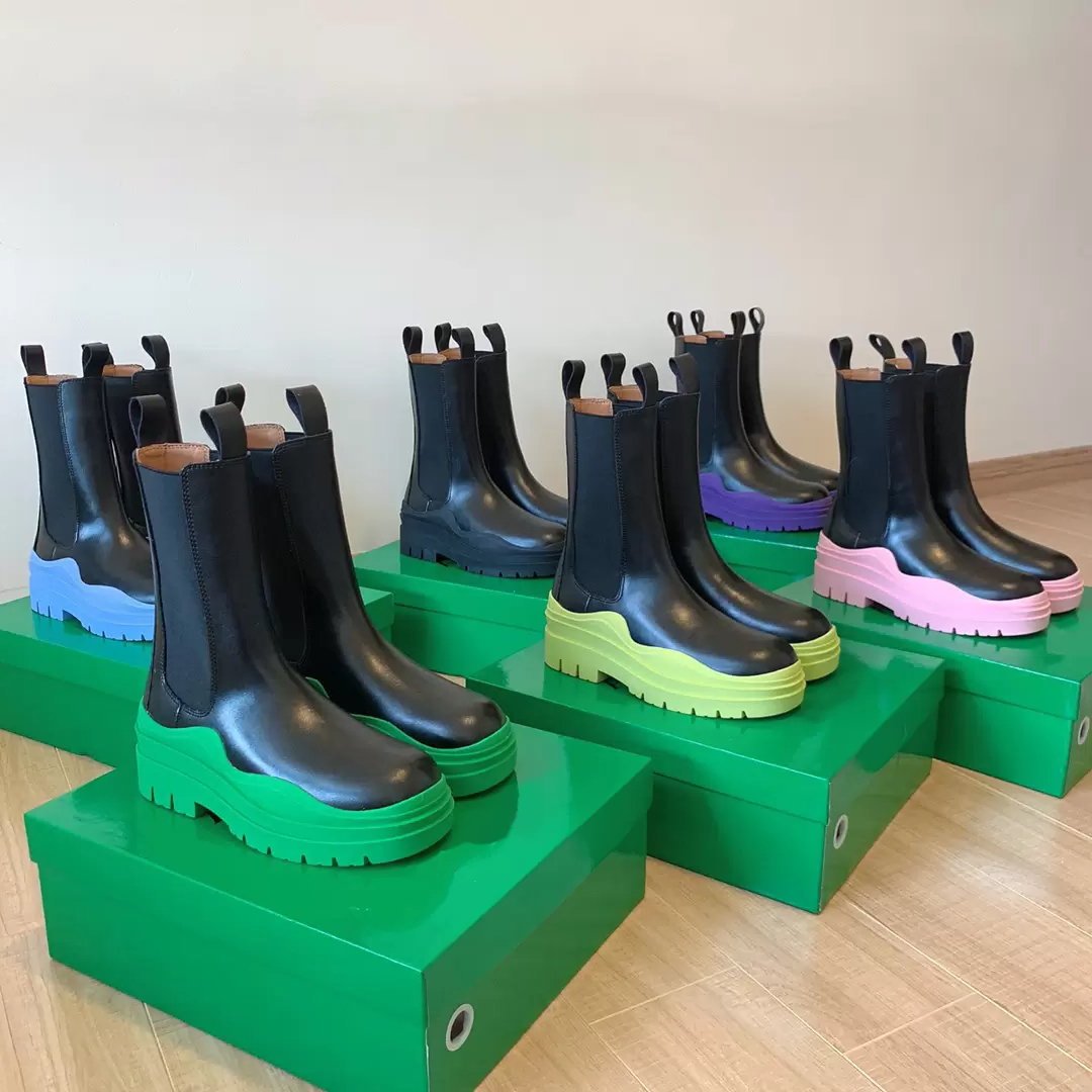 2023Luxury Womens Designer Boots TIRE Leather Martin ladies Ankle winter Chaelsea Boot Chelsea Fashion Non-slip Wave Colored Rubber Outsole Elast-image-845254204