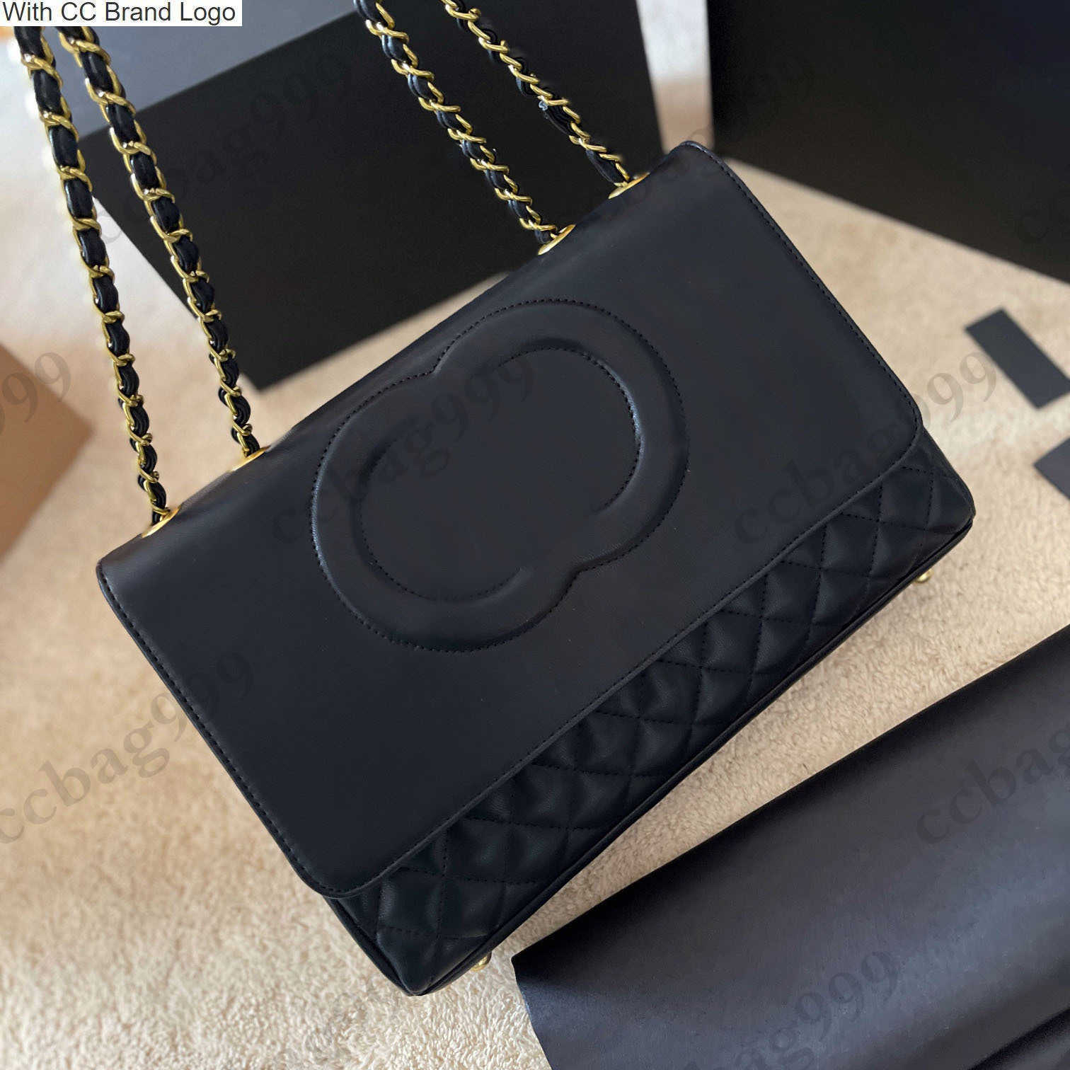 

CC Brand Shoulder Bags Vintage Black Sheepskin Embossed Flap Bags Designer Lambskin Quilted Gold Metal Chain Shoulder Crossbody Large Capacity Handbags Multi Po