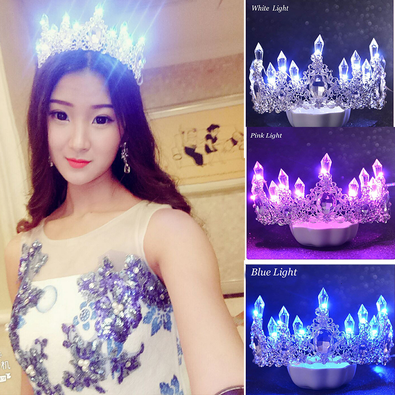 

Wedding Hair Jewelry Shining Crystal Tiaras for Bride Women LED light Crowns Hair Ornaments Jewelry Wedding Bridal Queen Crown Tiara ML708 230228