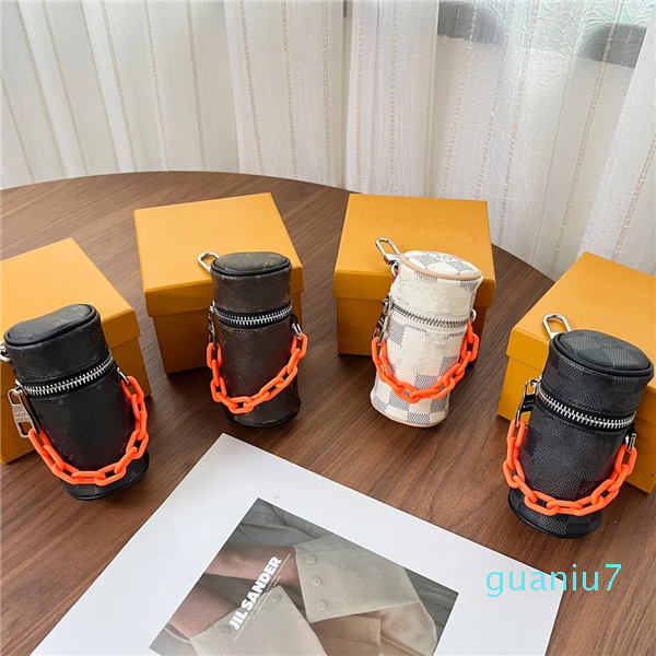 

Luxury Brand Letters Plaid Key Wallets Classic Designer Chain Zipper Cylinder Clutch Bags Famous Design Men and Women Coin Purses Bags Hanging Keychain Holiday Gift, Black letter