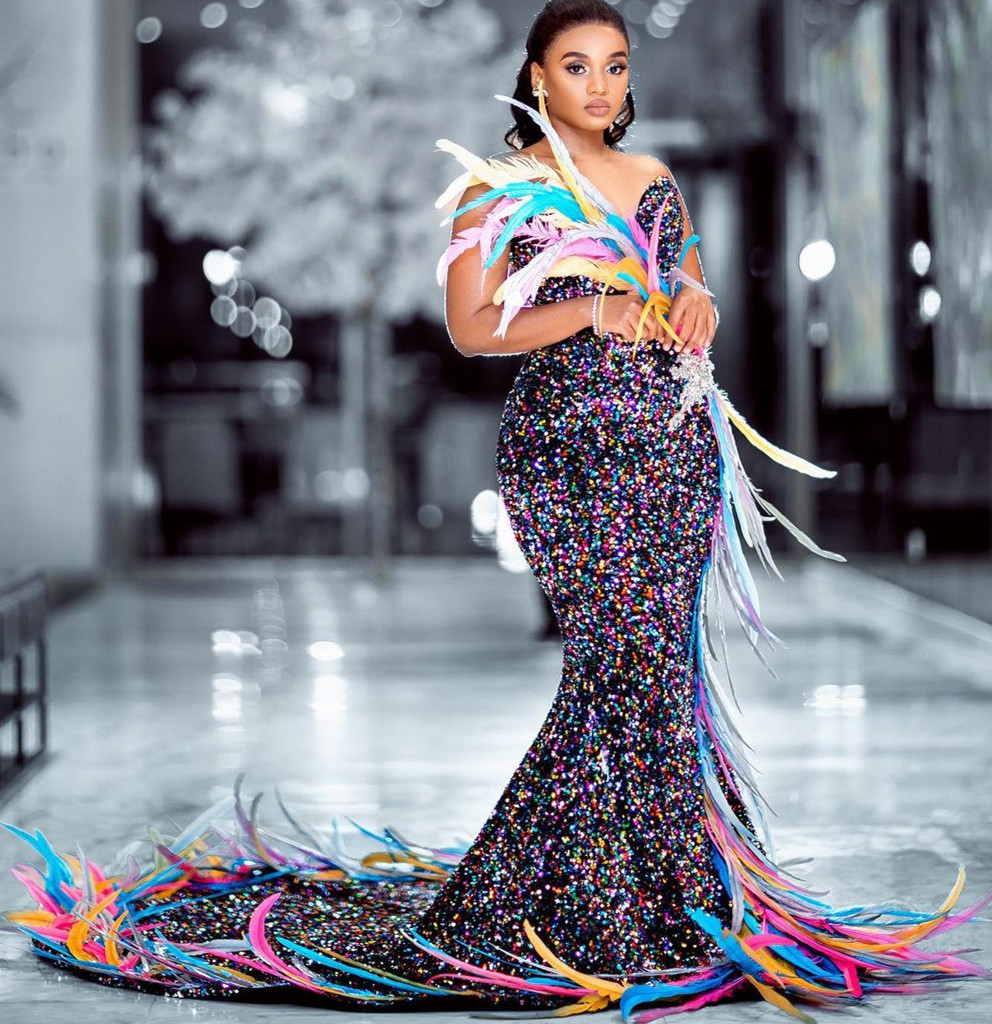 

2023 Arabic Aso Ebi Colorful Mermaid Prom Dresses Feather Sequined Lace Evening Formal Party Second Reception Birthday Engagement Gowns Dress ZJ354, Hunter