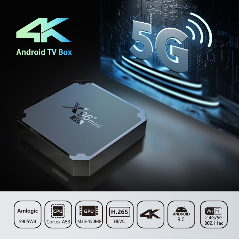 

X96mini 5G Smart TV Box Amlogic S905W Core Android 9.0 Set Top 2.4/5Ghz Dual WiFi 2GB 16GB 1080p 4K Support Youtube Media Player