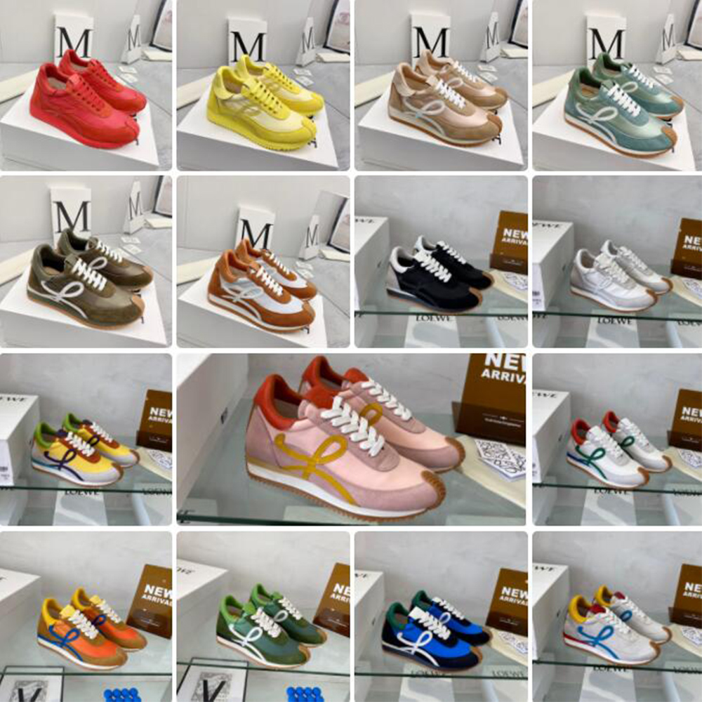 Lo-ewes Dupe Mens Womens Casual Shoes Flow Runner in nylon suede Lace up Designer sneakers soft upper honey rubber wave sole Curves around W773