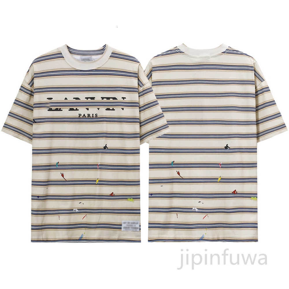 

2023 Summer Mens Lanvins T-shirts Designer Embroidery Stripe Short Sleeve Casual Oversize Cotton t Shirt Womens Tees Luxury Men Hip Hop Top Tts1, Beige