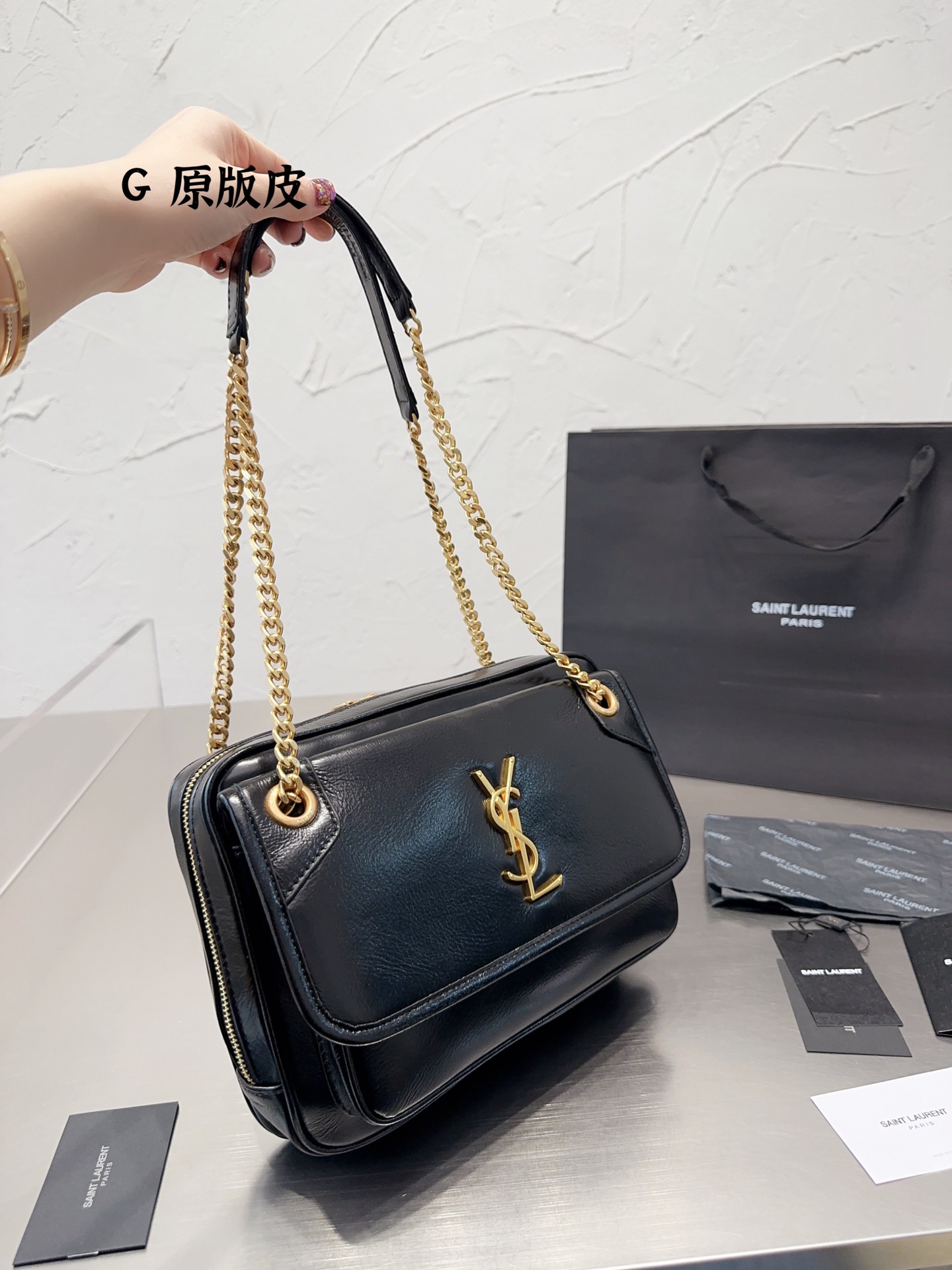 7A Quality Saint Laurent Tote Bag Women Designer Bag Top High Quality Classic Original Logo Cowhide Chain Handbags Lady Ysl Deluxe Shoulder Bag Wall