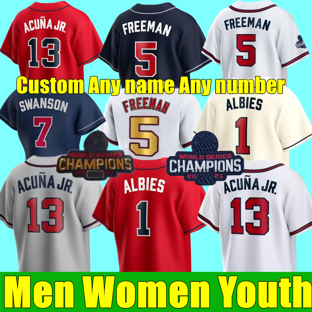

2023 S- WS Gold Program Jersey Ronald Acuna Jr. MATT OlSON ATlANTA JORGE SOlER DEiON SANDERS AUSTIN RIlEY BRAVE OZZIE ALBIES JONES Men Women Youth Baseball Jerseys, As shown in illustration
