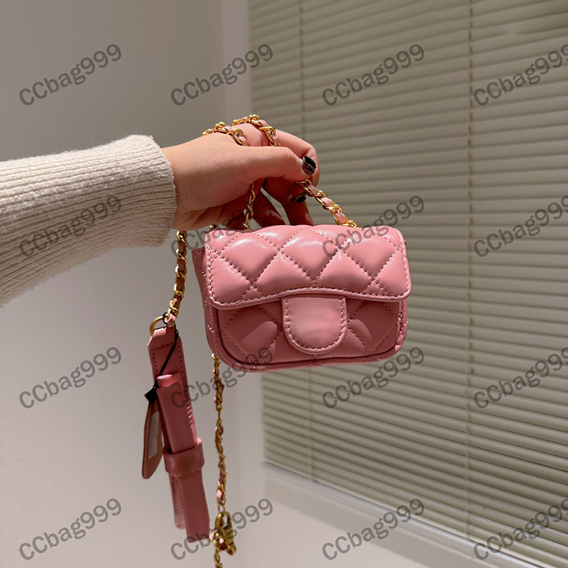 Shiny Cowhide Leather Mini Designer Purse For Women Diamond Quilted Wallet With Chain Luxurys Handbags Makeup Bags Pochette Fanny Pack Classic Card