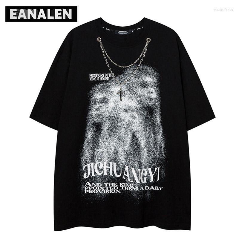 

Men's T Shirts Vintage Illusion Portrait Graphic T-shirt Men's Oversized Street Dress Boyfriend Feng Harajuku Casual Graffiti Printed, Black