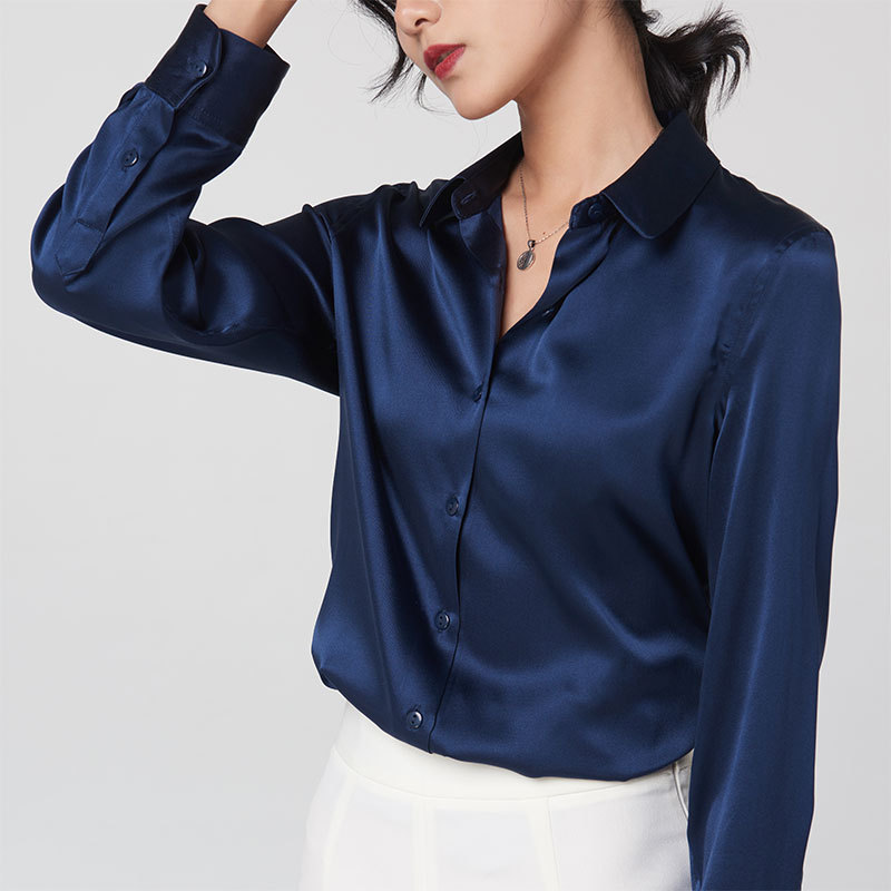 

Silk Shirt Women' 2023 Spring Business Wear Mulberry Silk Long Sleeve Shirt Commute Slim-Fit Square Collar Top, Beige