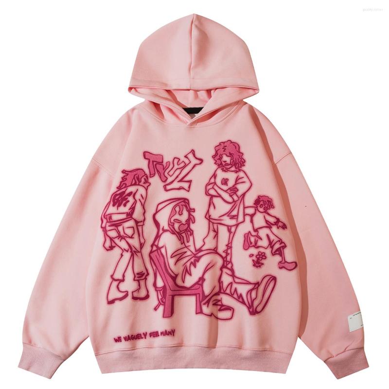 

Men's Hoodies LACIBLE Cartoon Line Character Print Hoodie 2023 Arrival Spring Autumn Outerwear Men Women Outdoor Sweatshirt, Pink