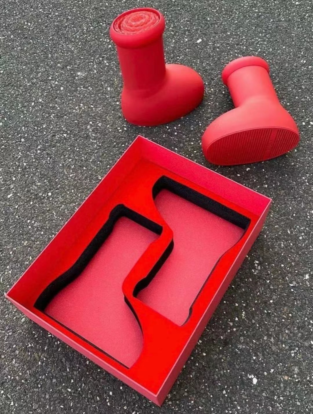 

Fashion Europ Designer knee Boots rain Womens shoes rubber Boot Pocket Black Roman Bootss Nylon Military Inspired Combat logo small Big Size EUR low heel, Red