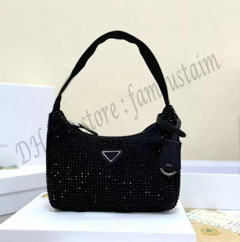 

Designer Hobo Re-Edition 2000 Nylon Shoulder Bag Italy Milano Brand Women Saffiano Leather Diamond Underarm Handbags Lady Half Moon Handbag Luxurys