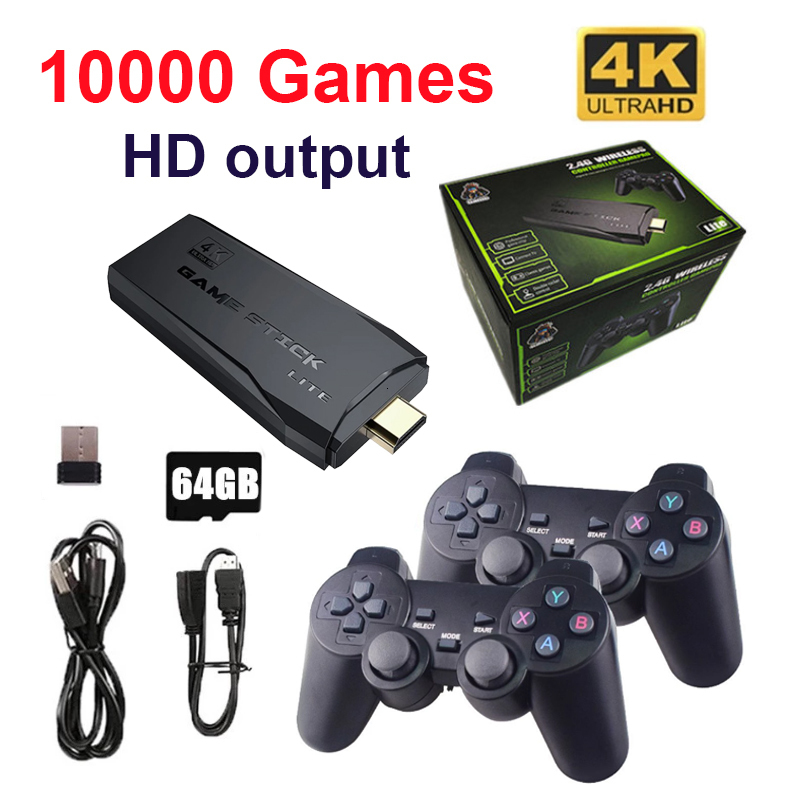 

Portable Game Players Game Stick 4K 10000 Jogos Video Game Console HD Emulador 64G 2.4G Dual Wireless Controller Retro Game Console for PS1 MAME GBA 230228