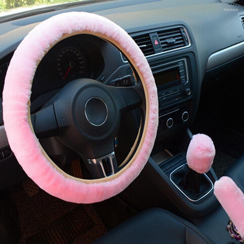 

Steering Wheel Covers Car Cover Gearshift Handbrake Protector Decoration Warm Super Thick Plush Collar Soft Black Pink Women Man