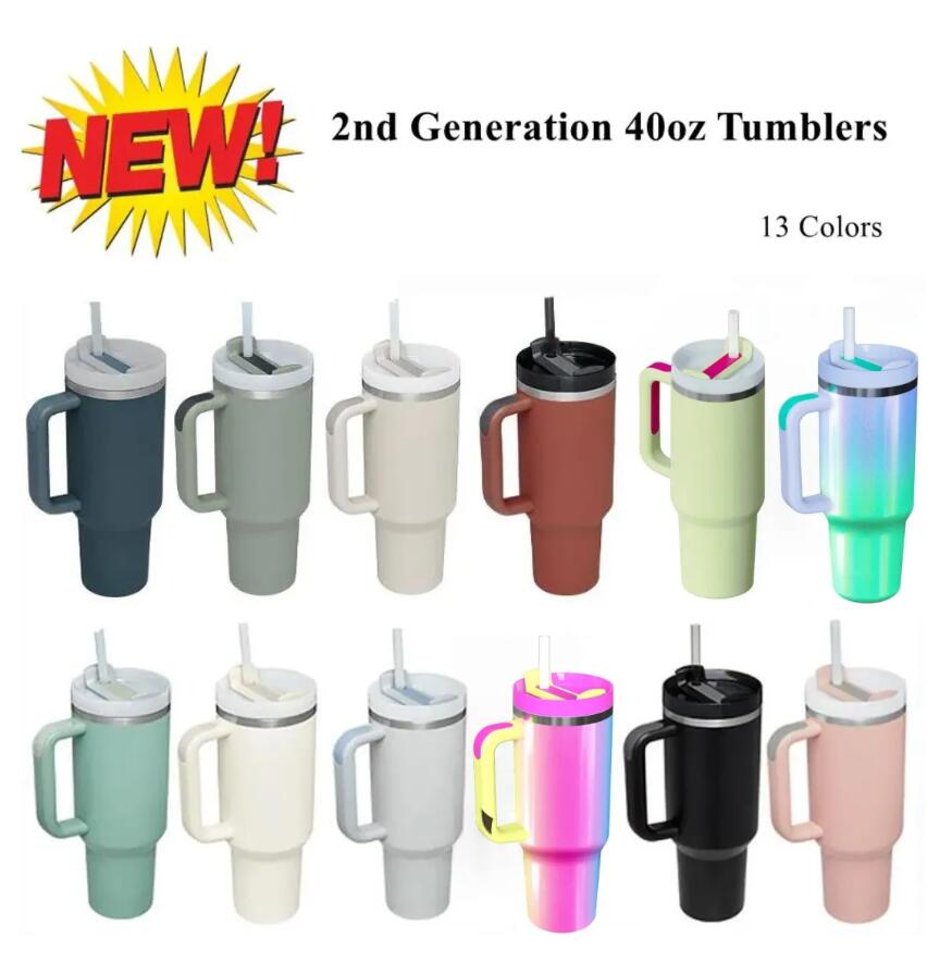 

1Pc 40oz 2nd stainless steel tumbler with handle lid straw big capacity beer mug water bottle outdoor camping cup vacuum insulated drinking tumblers new Gg0512469s, Multi-color