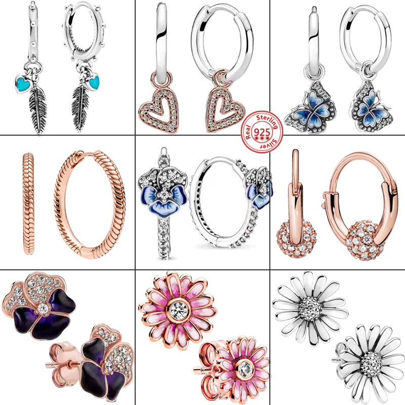 

the new popular 925 sterling silver sparkling butterfly earrings heart pendant earrings are suitable for primitive ms pandoras birthday jewelry gift