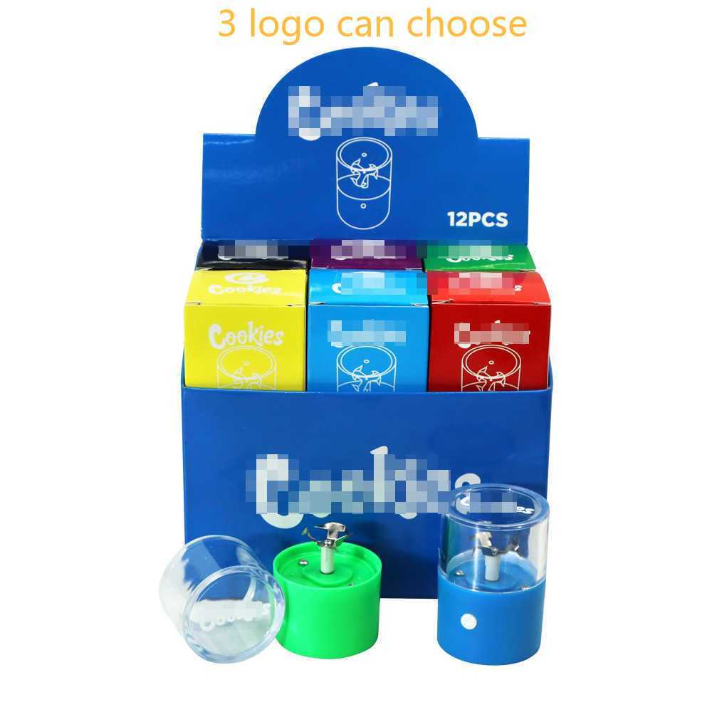 

Portable Cookies Electric Tobacco Grinder Spice Rechargeable Dry Herb Smart Grinders 3 logos crusher with Glass Chambers Smoking Accessories 12 pcs /set