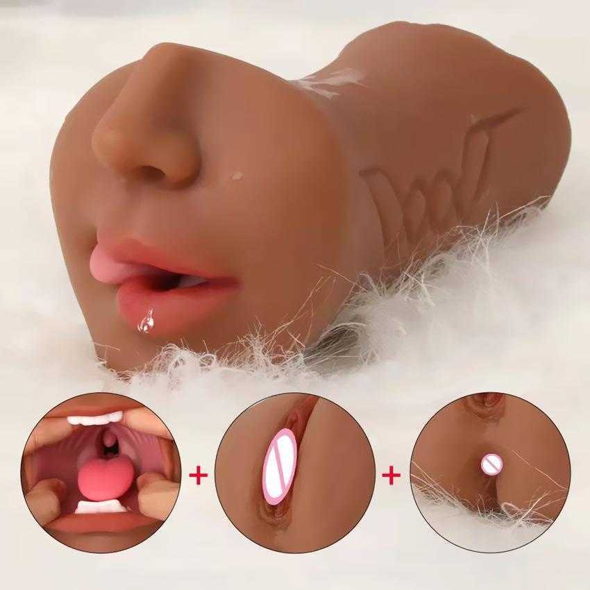 toys sex massager masturbator Men's three channel famous instrument inverted mold double head nose and mouth corner silicone product airplan-image-845101527
