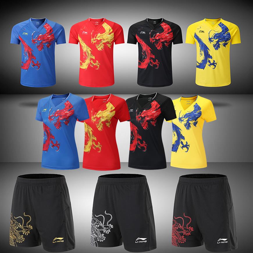 

Li Ning CHINA Table Tennis shirts Men women National Team Competition pingpong suit Chinese Dragon Sports shorts Badminton Te274t, Black red shorts