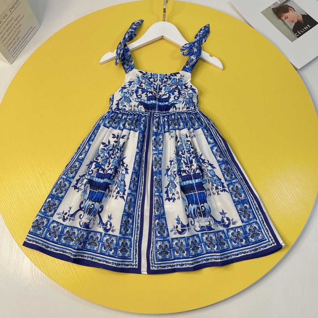 

Girl's Dresses Summer Blue White Porcelain Girl Waist Strap Casual Cotton Children's Seaside Dress Girl, Royal blue