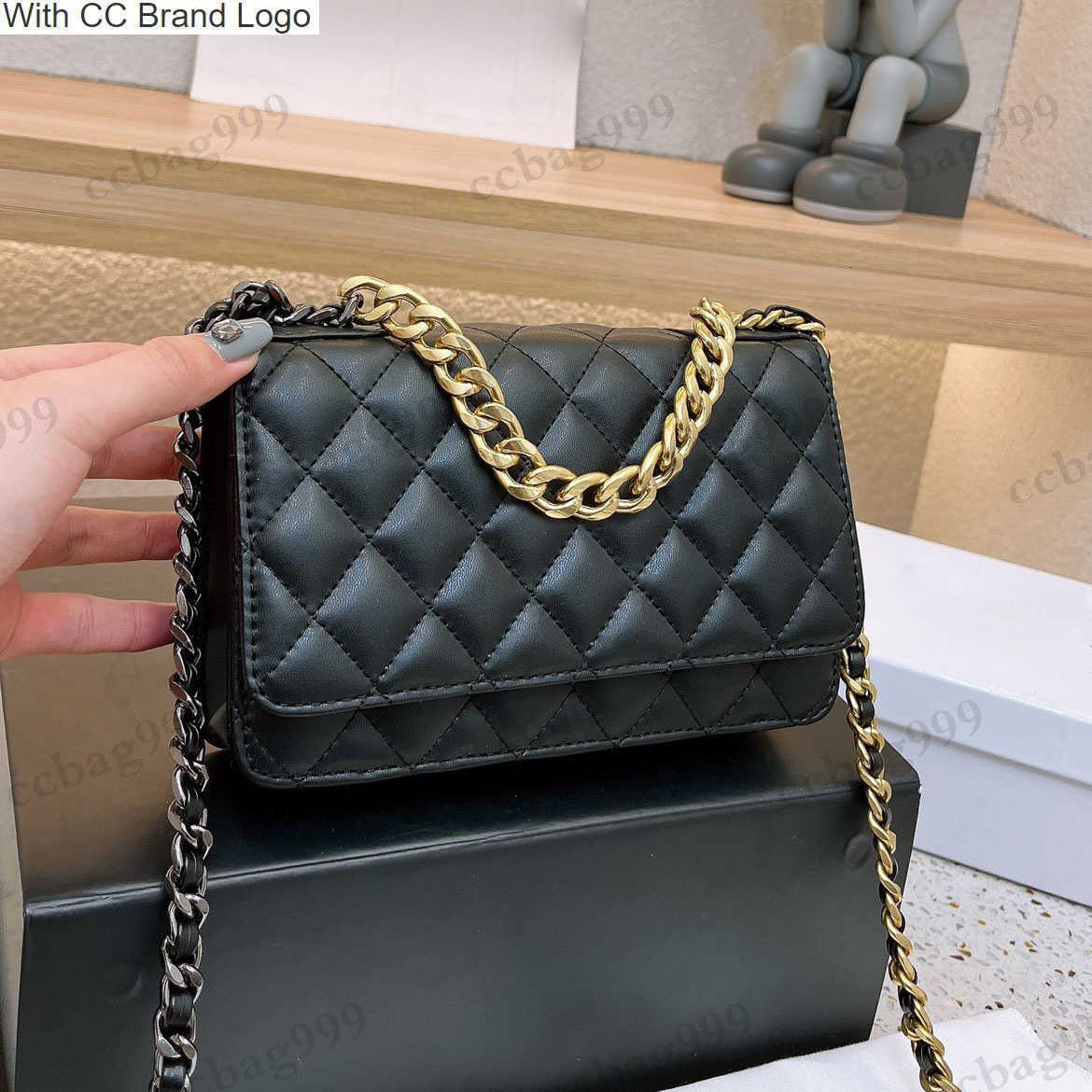

CC Brand Shoulder Bags Vintage 19 Card Holder Wallet Quilted Crossbody Bags Classic Black Large Small Diamond Metal Chain Shoulder Strap Multi Pochette Crossbod, Box