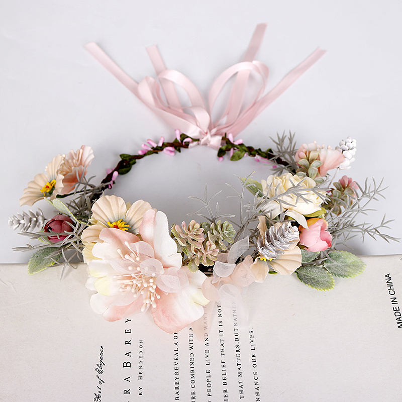 

Bride's festive wreath, princess pink ribbon, bow tie, headband, fashionable bridesmaid headdress HH-0039-A