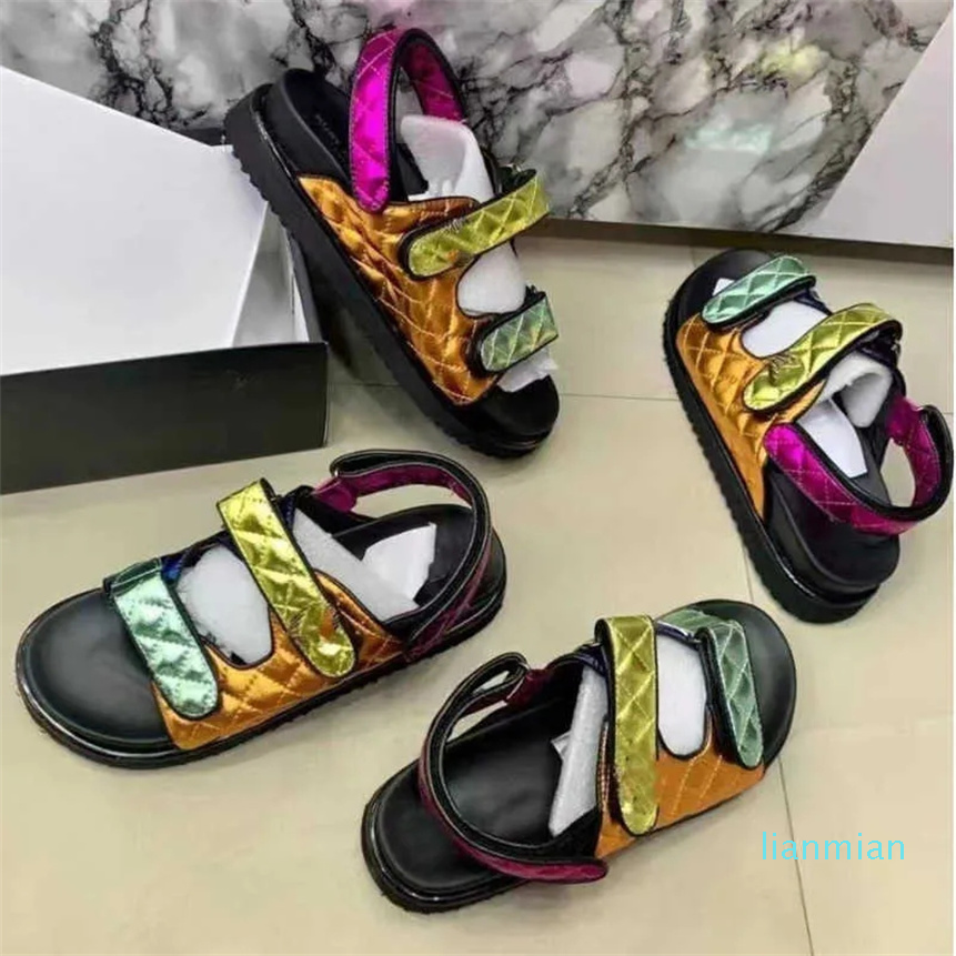 

kurt geiger plus size women sandals rainbow slippers designer slides summer flat beach sandal gold black platform, Black4