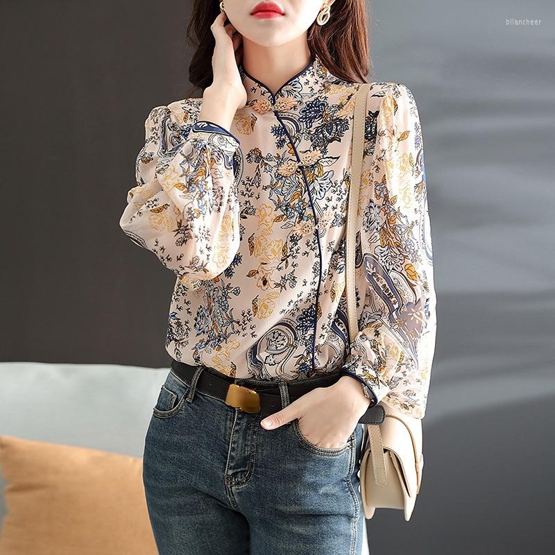 

Women' Blouses Summer Loose Women' Blouse Floral Printing 2023 Elegant Shirt Long Sleeves Top Fashion Korean Style Female Clothing, Photo color