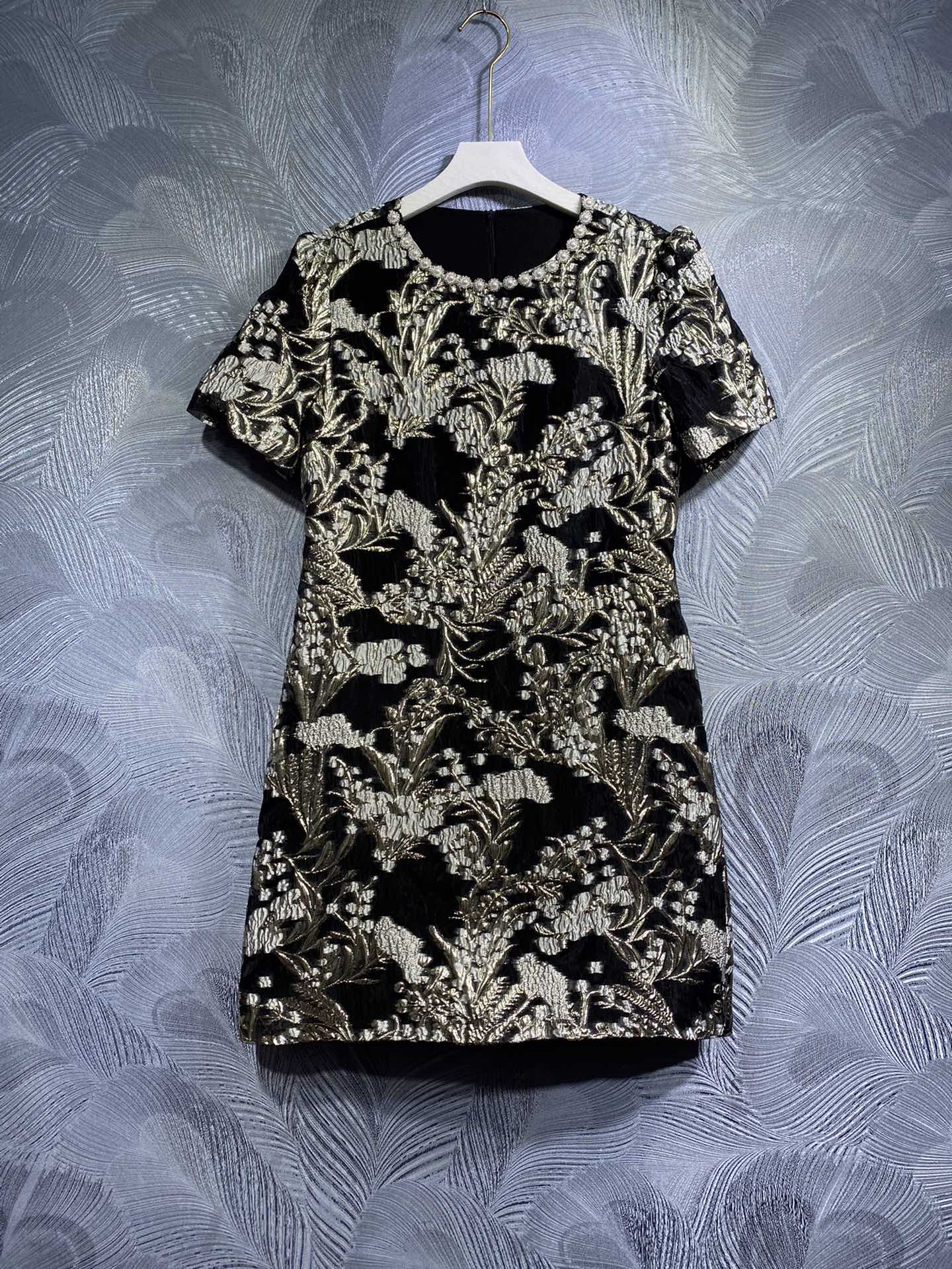 

Casual Dresses European Designer Dress 2023 Summer New Round Neck Beaded Short Sleeve Dress, Multi