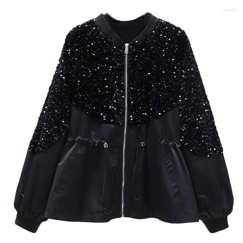 

Women's Trench Coats 2023 Female Windbreaker BF Spring Autumn Sequin Waist Short Coat For Women Clothing Black Girls Outerwear F135