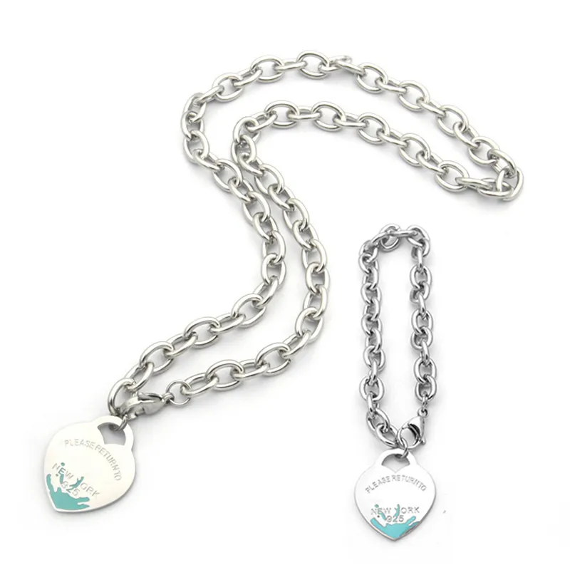 

womens mens Love Bracelet Necklace Drip oil Heart designer jewelry sets Birthday Christmas Gift 925 Silver Necklaces Bracelets Wedding Statement Jewelry tiffanys, With box