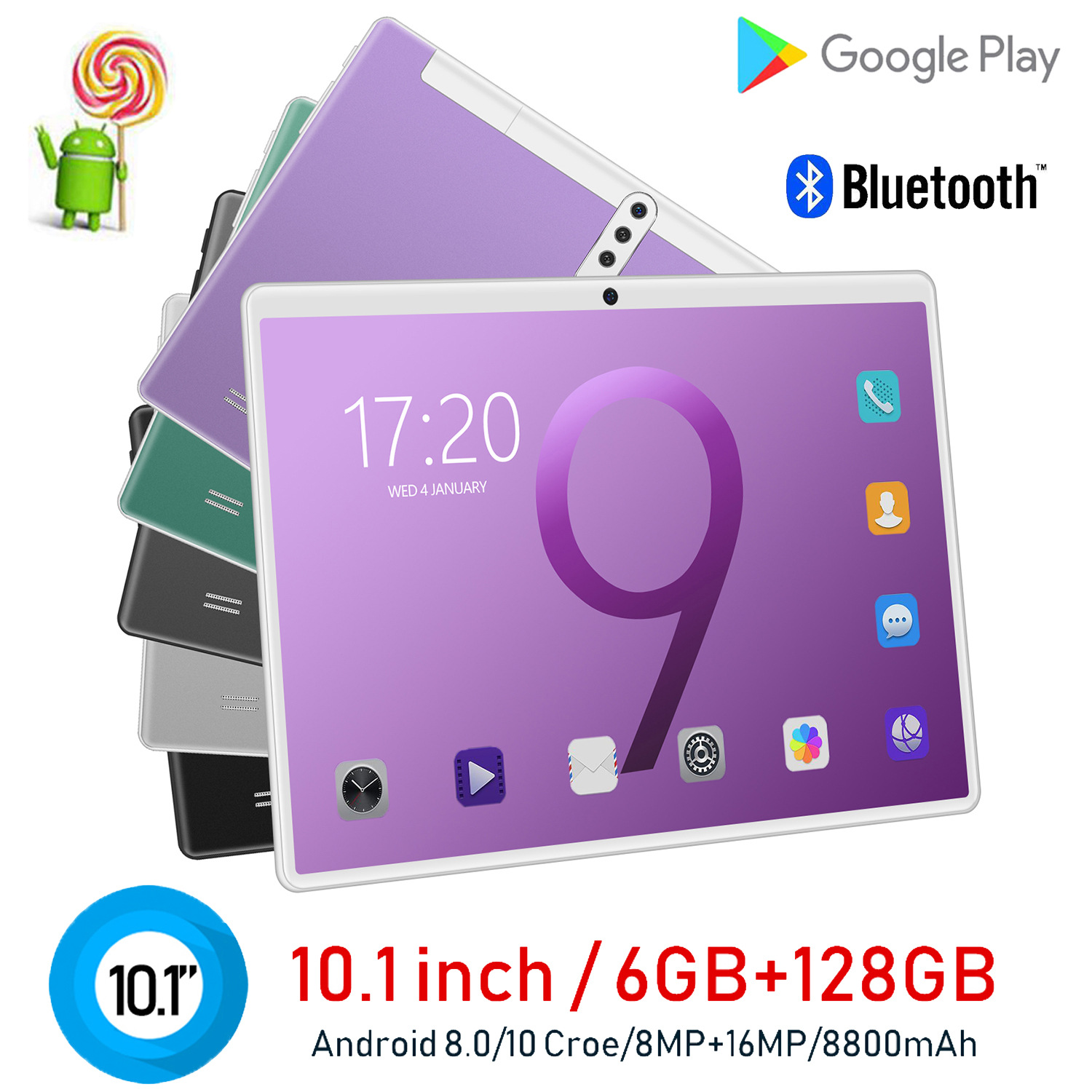 

10.1 inch Android 12 Tablet PC Computer 6GB RAM+128GB ROM 8000mAh Dual Camera WIFI Bluetooth, As show