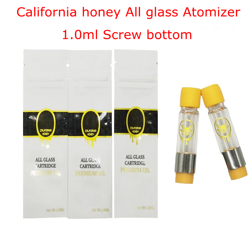 

All Glass Cartridge 1.0ml Full-glass Atomizer California Honey Vape Cartridges Mylar Bags Packaging 510 Screw Bottom Carts Customize Available