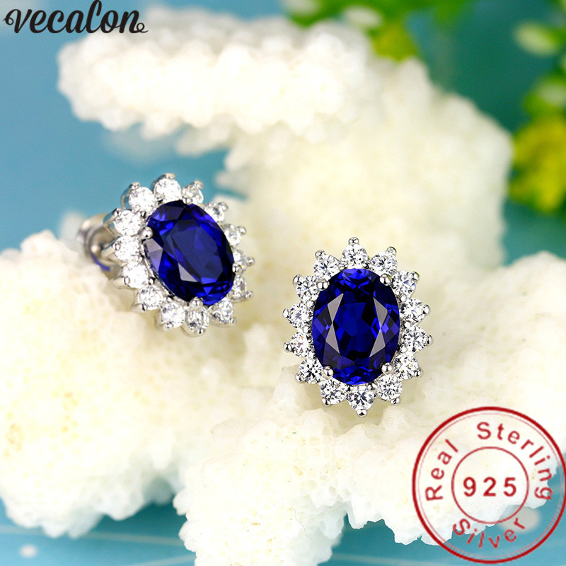 

Vecalon Princess Diana earring AAAAA Cz stone Real 925 Sterling silver Statement Party wedding Stud Earrings for women Jewelry