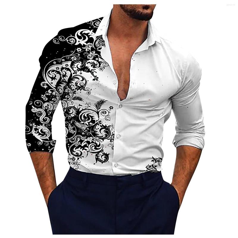 

Men's Casual Shirts 2023 High Quality European American Men's Clothing Fashion Printed Shirt Single-breasted Cardigan Long Sleeve Men, Blue