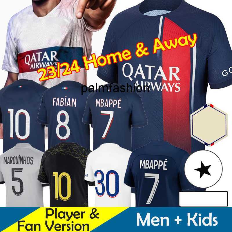 

23/24 Maillot PSGS MBAPPE Soccer Jerseys Kid Kit Player Version Training Pre Match 2023 2024 Maglia Paris Home Away Set Football Shirt Tracksuit HAKIMI FABIAN VITINHA, 23-24 home ucl patch
