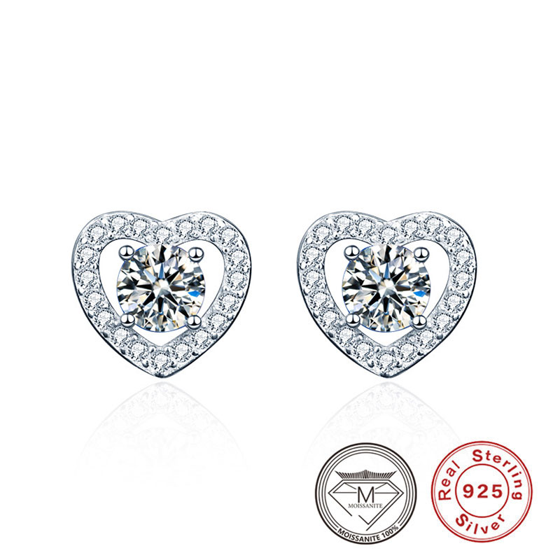 

925 Sterling Silver Moissanite Heart Shaped Stud Earrings for Women Wedding Engagement Party Earring